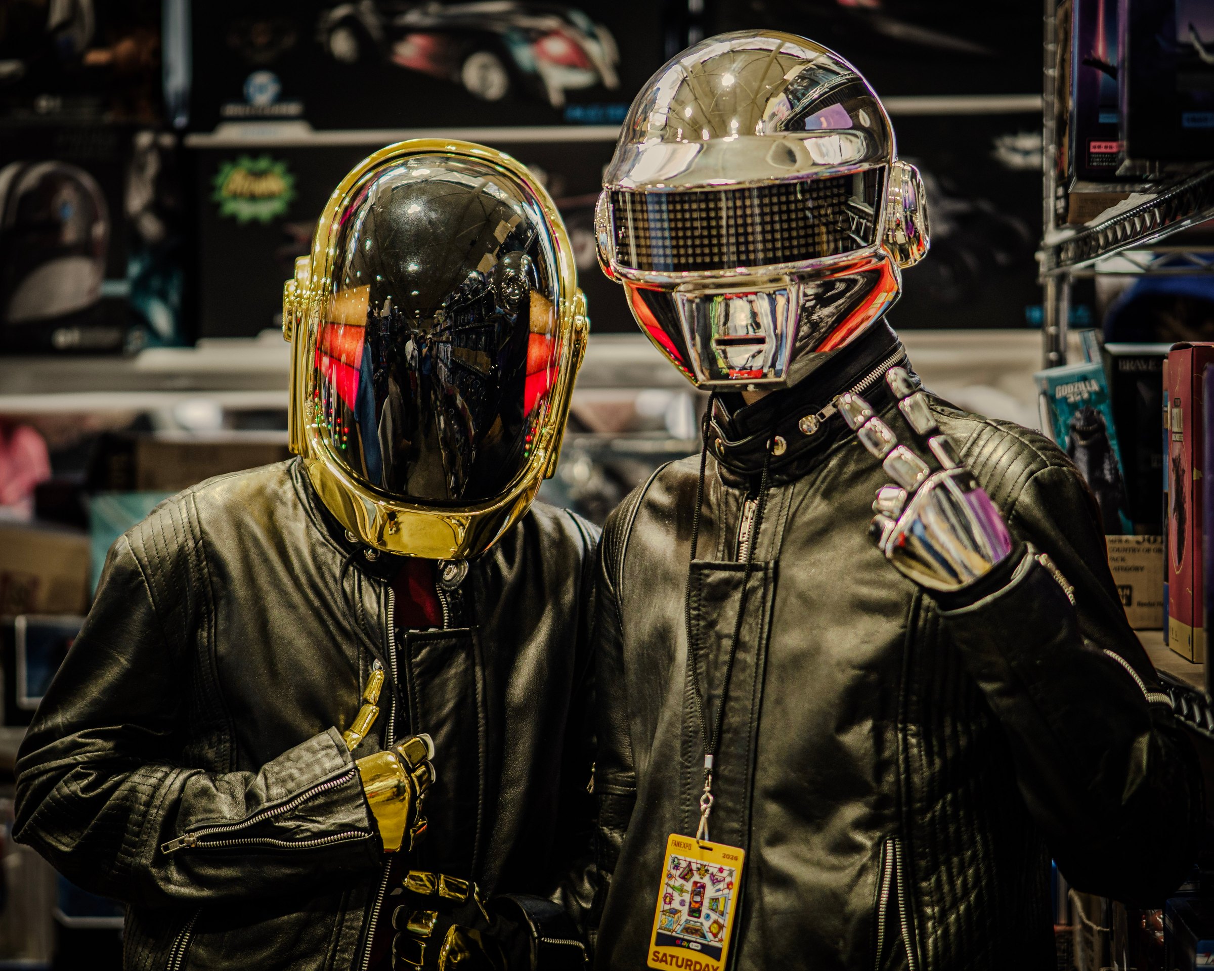 Daft Punk cosplay. These two kids did an incredible job with their cosplay. You can see some of the lights on the helmet on the left.